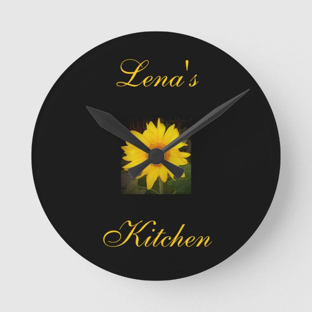 Personalized Sunflower Clock-Lena's Kitchen Round Clock (Front)