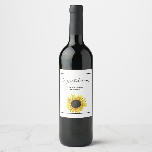 Personalized Sunflower Congratulations Wine Label (Front)