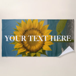 Personalized Sunflower Custom Text Beach Towel