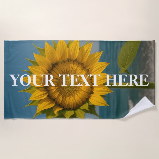 Personalized Sunflower Custom Text Beach Towel (Front)