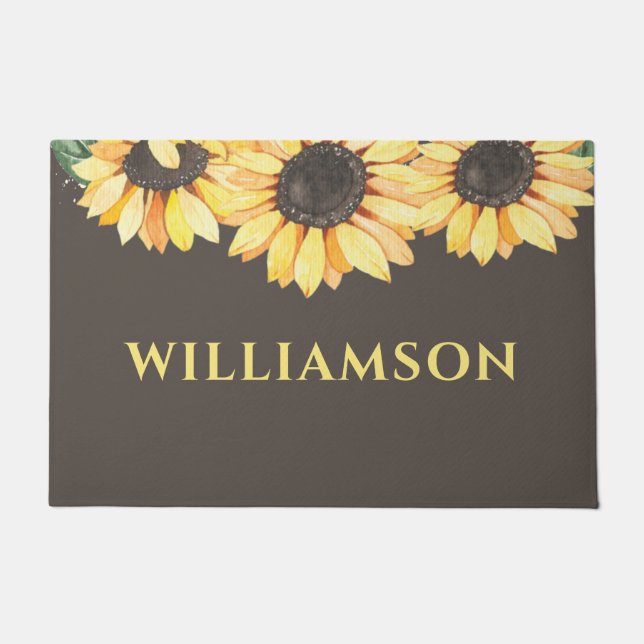 Personalized Sunflower Family Name Doormat (Front)