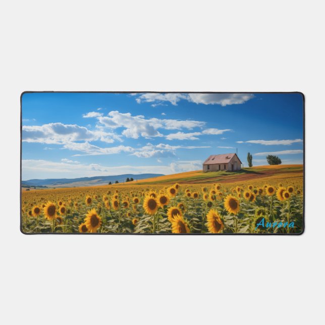 Personalized Sunflower Field and a Barn Desk Mat (Front)