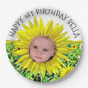 Personalized Sunflower First Birthday Plates