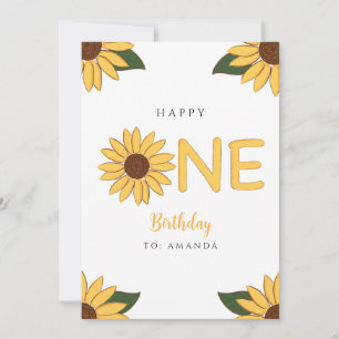 Personalized Sunflower First Happy Birthday Card