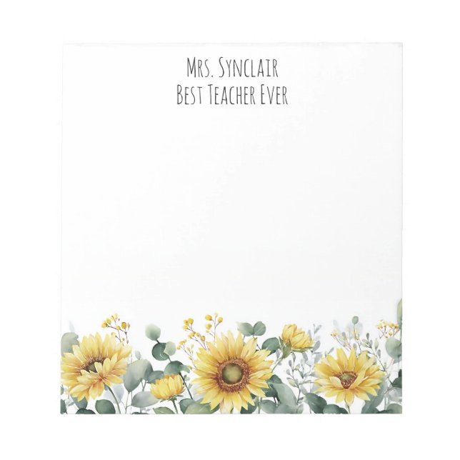 Personalized Sunflower Flower Teacher Appreciation Notepad (Front)
