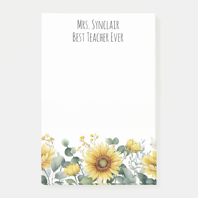 Personalized Sunflower Flower Teacher Appreciation Post-it Notes (Front)