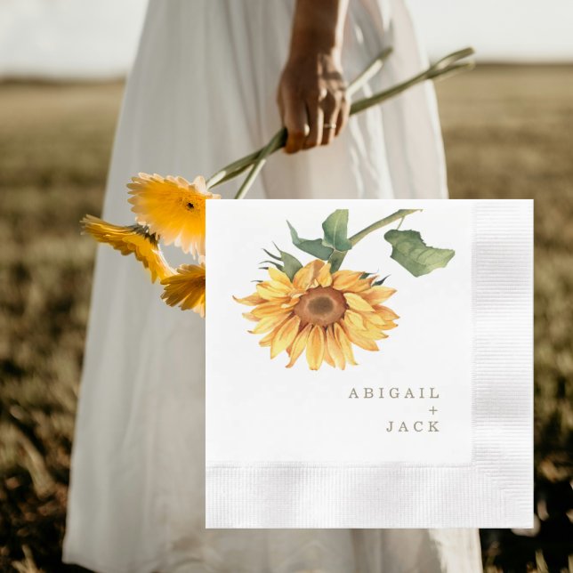Personalized Sunflower Gold Text Wedding Coined Napkin (Creator Uploaded)