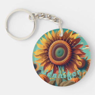 Personalized Sunflower Keychain, Sunflower Keychai Keychain