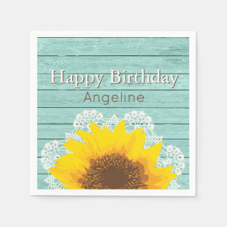 Personalized Sunflower, Lace and Wood Napkin