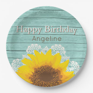 Personalized Sunflower & Lace Birthday Paper Plate
