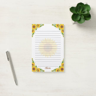Personalized Sunflower Lined Notes Floral