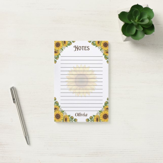 Personalized Sunflower Lined Notes Memo Pad (Office)