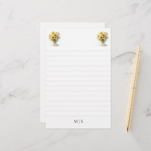Personalized Sunflower Monogram Stationery Paper