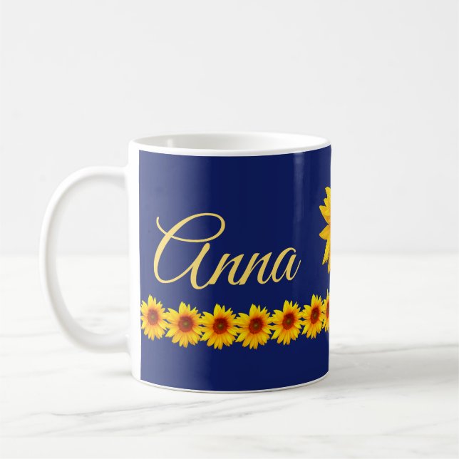 Personalized Sunflower Name or Monogram Coffee Mug (Left)