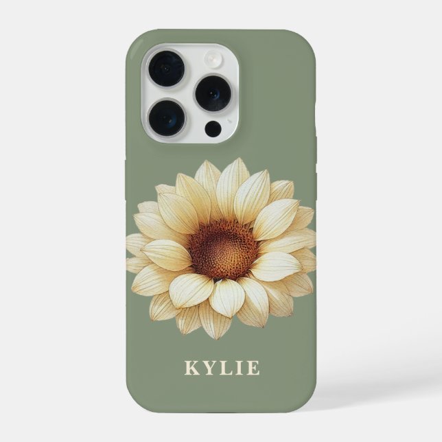 Personalized Sunflower Name Sage Green Phone Case (Back)