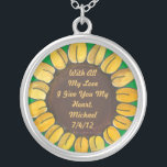 Personalized Sunflower Necklace<br><div class="desc">Use our verse or add your own. The significant date could be a wedding, first date or anniversary. **Warning - she might shed a tear!</div>