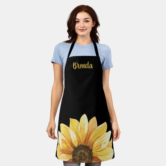 Personalized Sunflower on Black Apron (Worn)