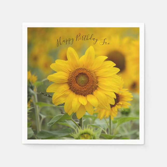Personalized Sunflower Paper Party Napkins (Front)