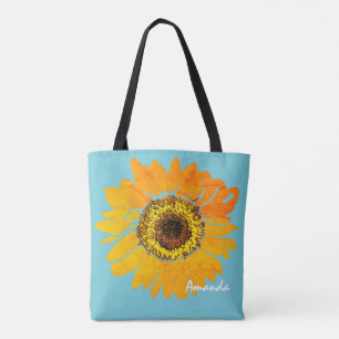 Personalized Sunflower Print Tote Bag