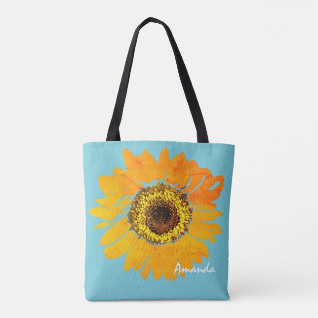 Personalized Sunflower Print Tote Bag (Back)