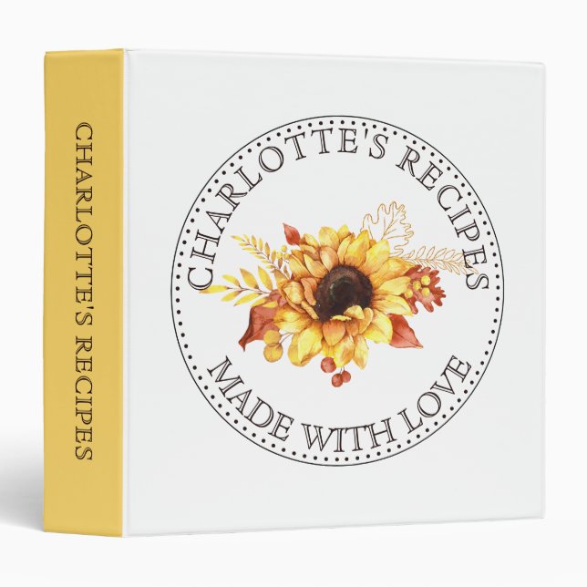 Personalized Sunflower Recipe  Binder (Front/Spine)