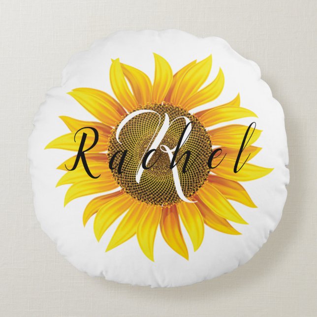 Personalized sunflower  round pillow (Front)