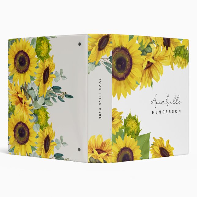 Personalized Sunflower Script Font Feminine  Binder (Background)