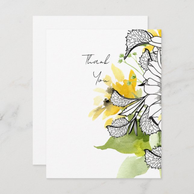 Personalized Sunflower Script Thank You Note Card (Front/Back)
