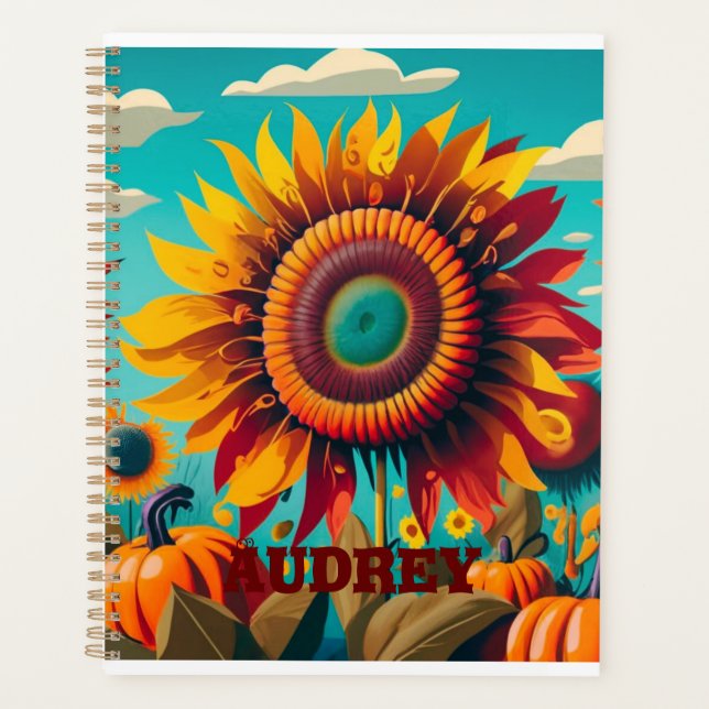 Personalized Sunflower Spiral Planner, Planner,    Planner (Front)
