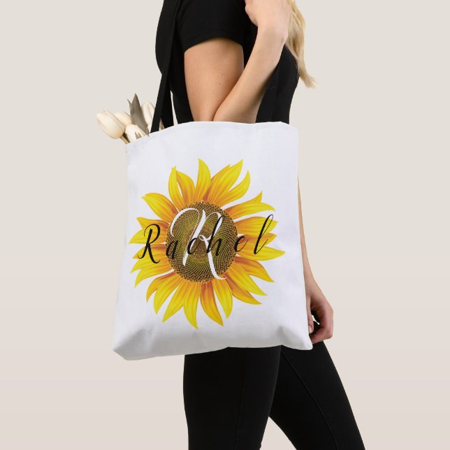 Personalized sunflower  tote bag (Close Up)