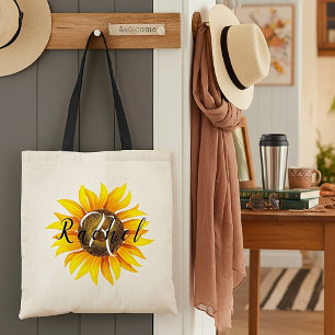 Personalized sunflower tote bag