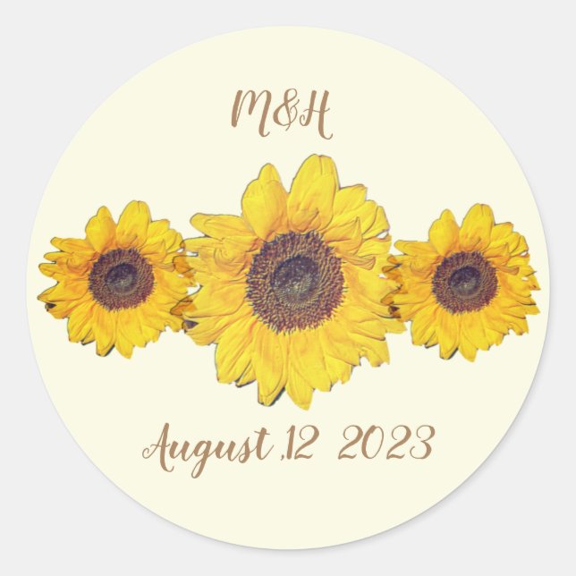 personalized sunflower trio  -   barn wedding classic round sticker (Front)
