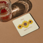 personalized sunflower trio  -   barn wedding square paper coaster<br><div class="desc">Sunflower trio -  personalized paper coasters    for    barn  wedding parties . Three sunflowers arranged in a row . Unique design in harvest time mood . By Alma Wad . It comes with   cream colour background . You can change that now .</div>