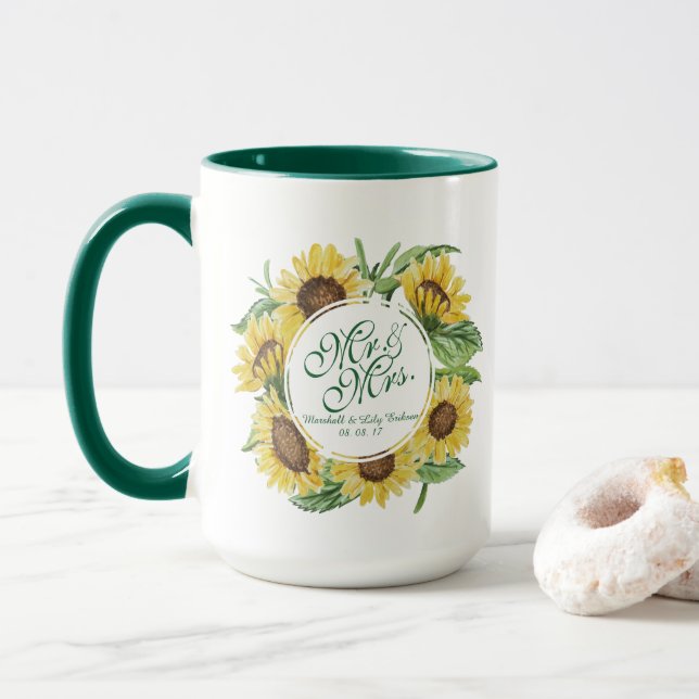 Personalized Sunflower Wedding Combo Mug (With Donut)