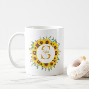 Personalized Sunflower Wreath Monogram & Name Coffee Mug