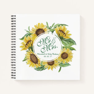 Personalized Sunflower Wreath Wedding Guestbook Notebook