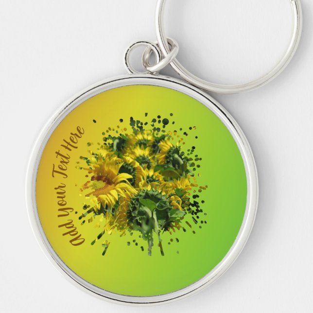 Personalized Sunflower Yellow Green Gradient Keych Keychain (Front)