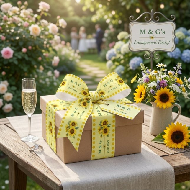 Personalized Sunflower Yellow Monogram Wedding Satin Ribbon (Creator Uploaded)
