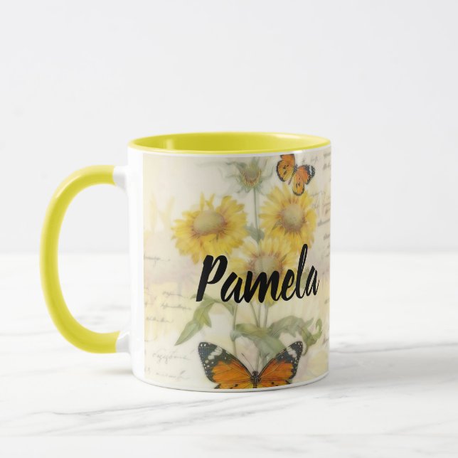 Personalized Sunflowers and butterfly Mug (Left)