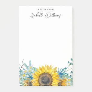 Personalized Sunflowers and Thistles Rustic Post-it Notes