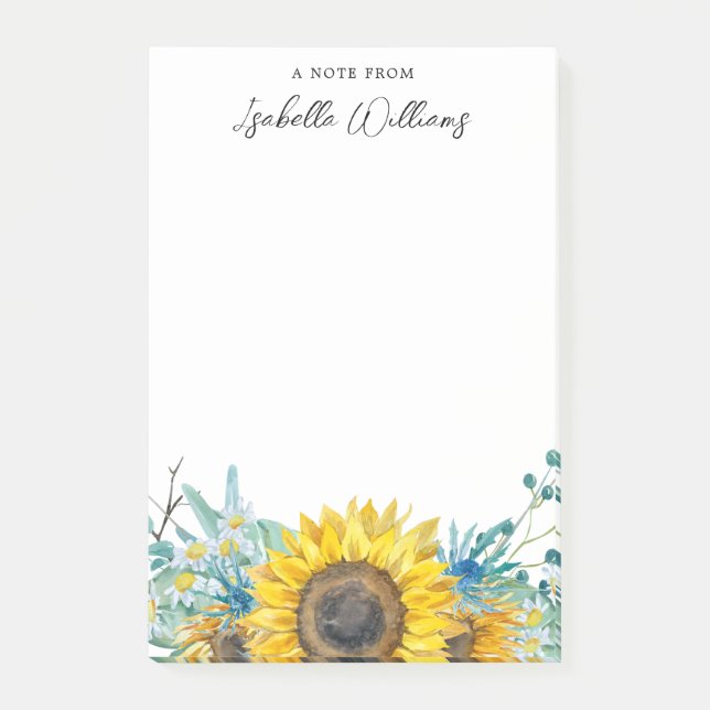Personalized Sunflowers and Thistles Rustic Post-it Notes (Front)
