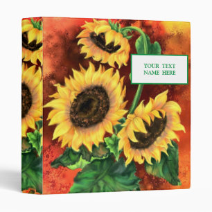 Personalized Sunflowers Binder Custom Text Name