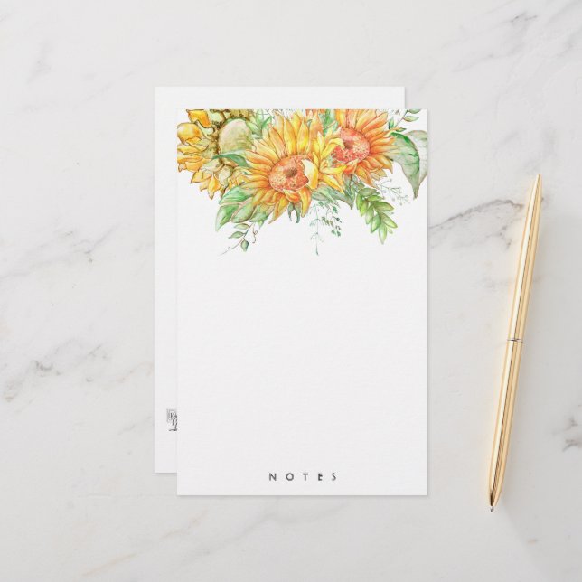 Personalized Sunflowers Boho Floral Stationery  (Front/Back In Situ)