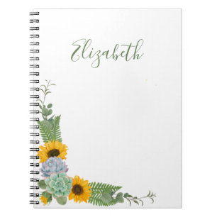 Personalized Sunflowers Floral Greenery Notebook
