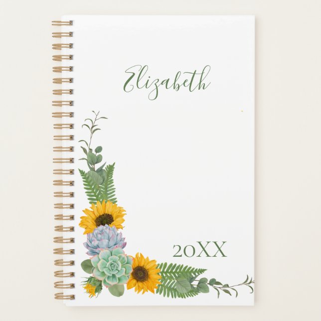 Personalized Sunflowers Floral Greenery  Planner (Front)