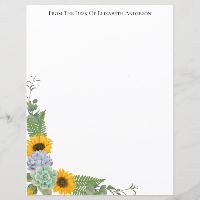 Personalized Sunflowers Floral Greenery Stationary (Front)