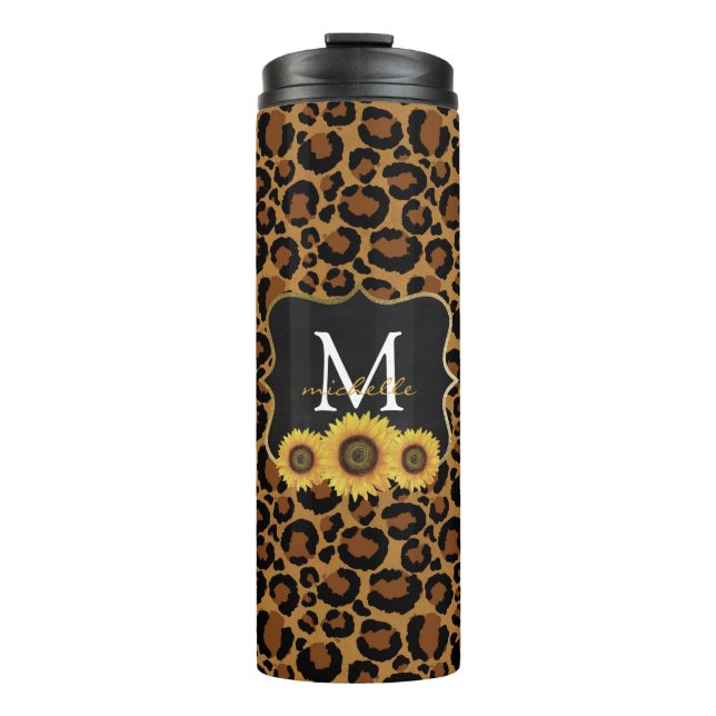 Personalized Sunflowers & Leopard Thermal Tumbler (Front)