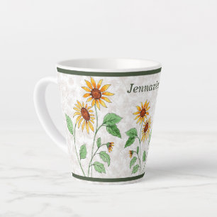 Personalized Sunflowers on Maple Leaves Latte Mug