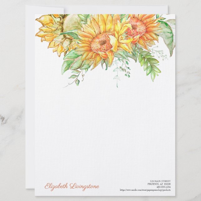 Personalized Sunflowers Stationery Letterhead  (Front)