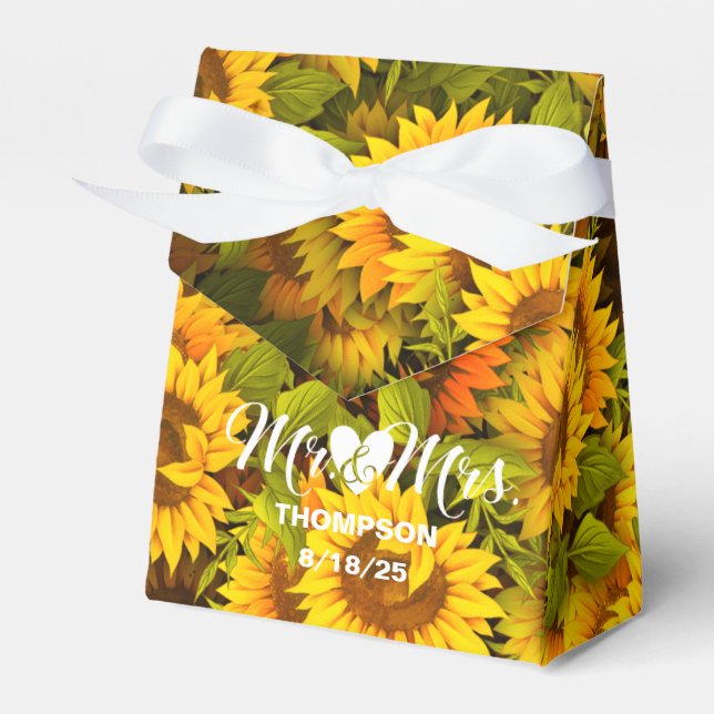 Personalized Sunflowers Wedding Tent Favour Box (Front Side)